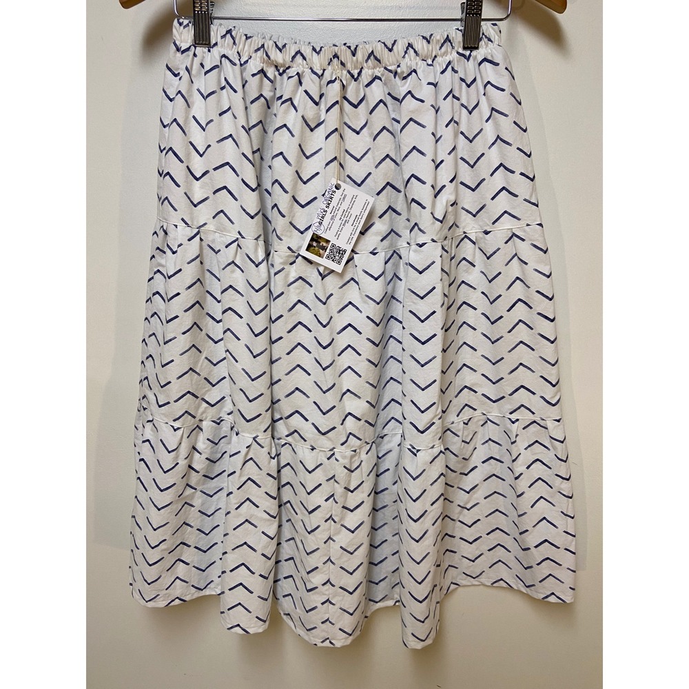 Girls Organic Mom and Pop's Kids Midi Skirt 14/16 White Blue Cotton Geometric